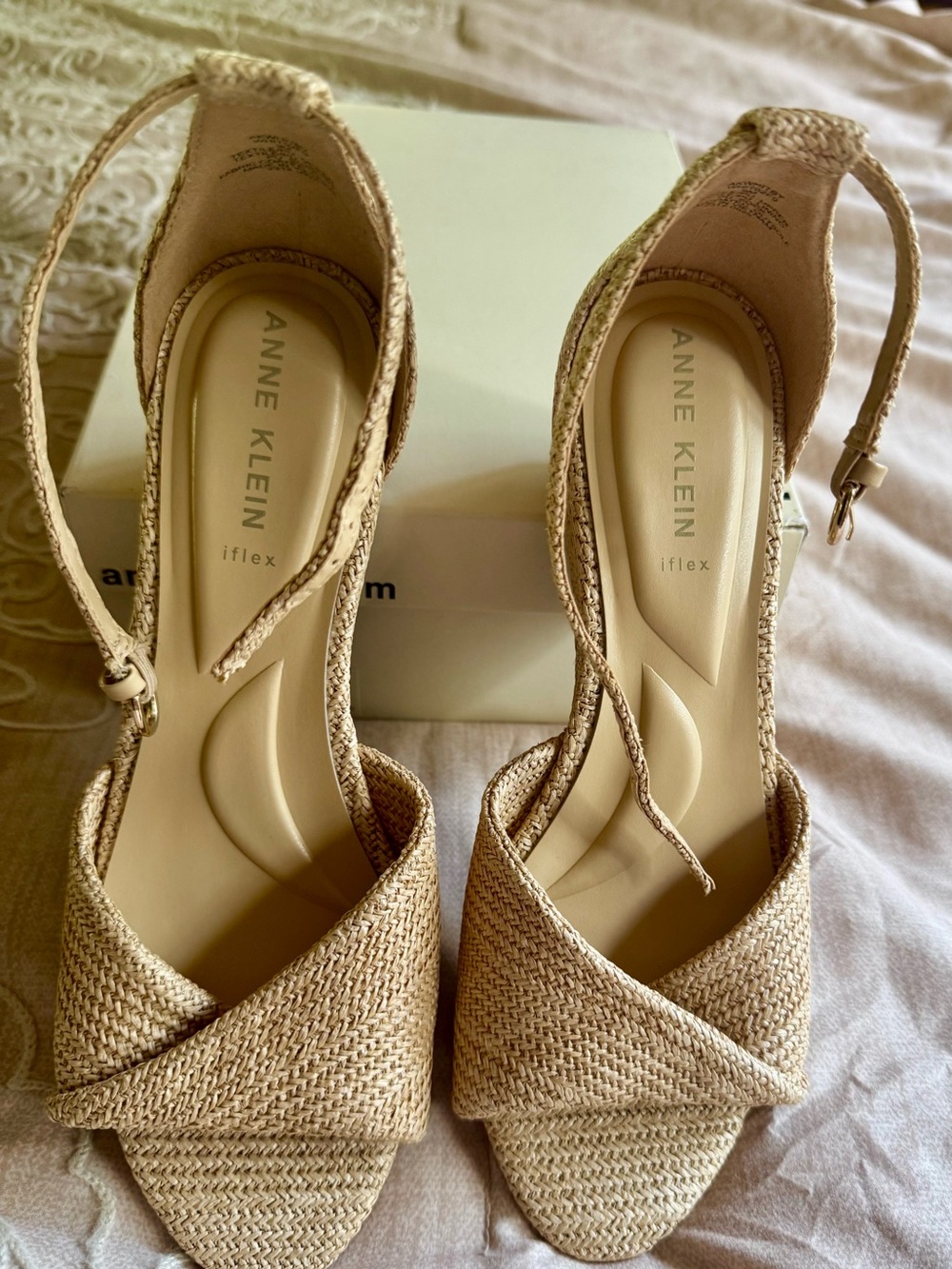 Anne Klein Women's Beige Woven Sandal - Iflex Comfort